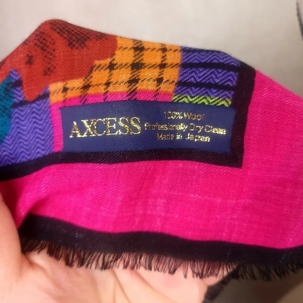 Axcess Wool Scarf Pink Blue Green Floral Colorblock - Picture 4 of 4